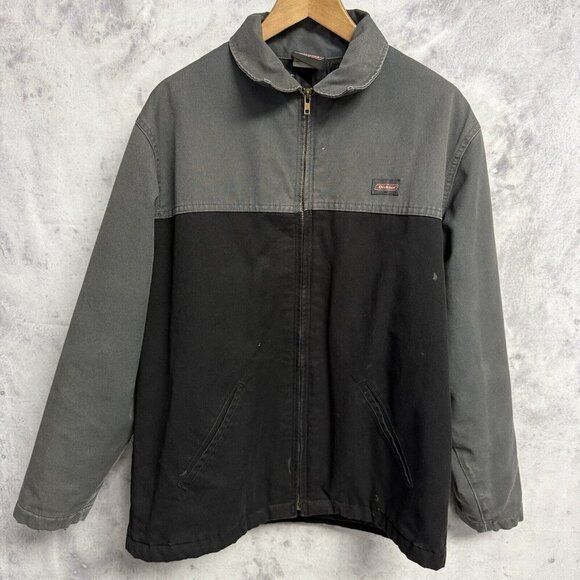 Dickies Jacket Mens XL Black.Gray Full Zip Shop Mechanic Quilted Lined Canvas - Picture 1 of 16